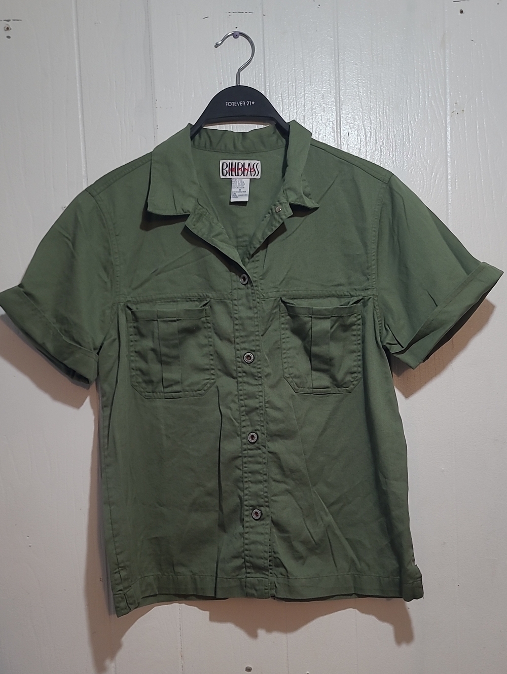 Bill Blass Men's Medium Olive Green Short-Sleeve Vintage Button-Down Shirt